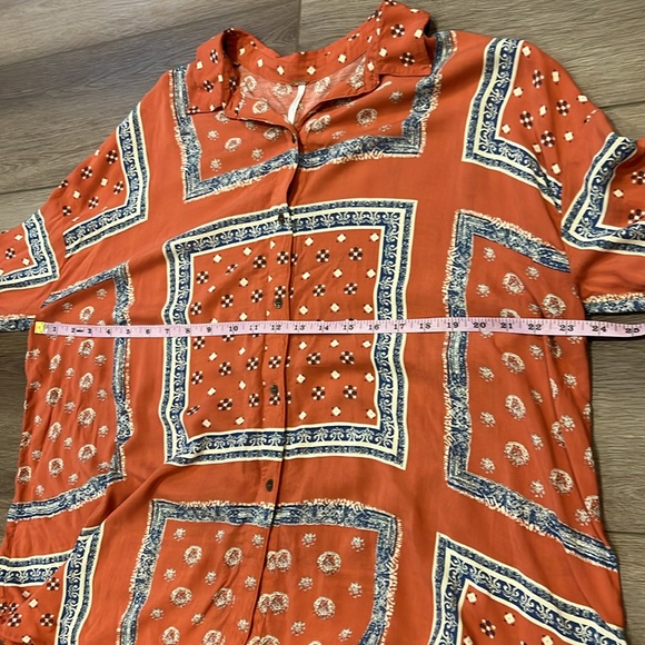 Free People Little Secrets Voile Bandana Print Shirt in APRICOT Oversized M - Picture 7 of 10